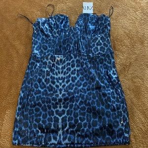 Blue leopard sequin dress NWT